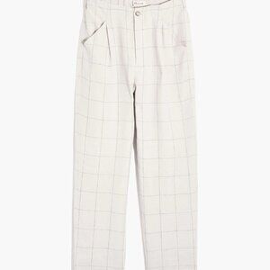 Madewell - Linen Pleated Taper Wide-Leg Pants in Windowpane; Size 6